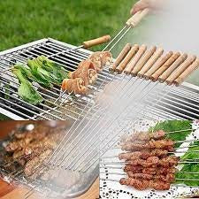 Barbecue Skewers Set – Stainless Steel Wood Handle Bbq Kabob Sticks Pack Of 10