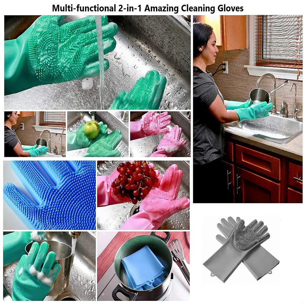 Silicone Washing Full Finger Gloves – For Home & Kitchen (Random Colors)